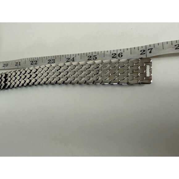 Retro Mermaid Scale Stretch Belt Size L to XL Silver Floral Buckle VTG 80s Cinch - Picture 7 of 13